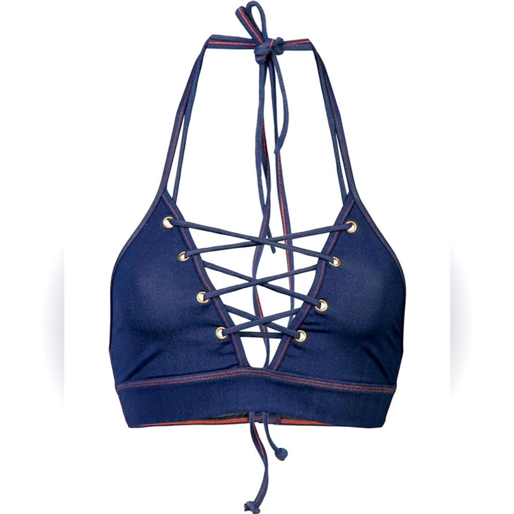 Jonathan Simkhai Denim Lace-up Grommet Bikini